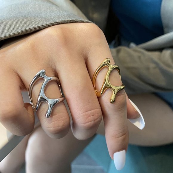 Minimalist 925 Sterling Silver Wrap Geometric Dripping Melting Statement Ring